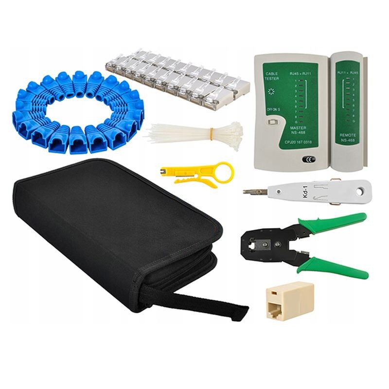 Kit instrumente de retea LAN, mufe, cleste, tester cabluri, instrument sertizare, mapa depozitare - imagine 20